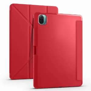 Xiaomi Mi Pad 5 Tablet Kılıfı Standlı Tri Folding Kalemlikli Silikon Smart Cover - Kırmızı