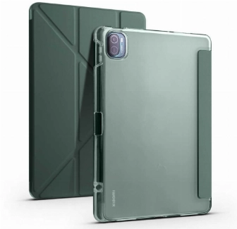 Xiaomi Mi Pad 5 Tablet Kılıfı Standlı Tri Folding Kalemlikli Silikon Smart Cover - Koyu Yeşil