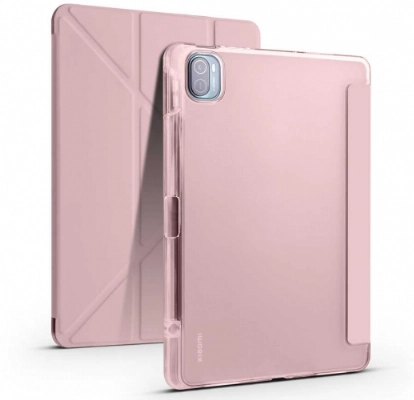 Xiaomi Mi Pad 5 Tablet Kılıfı Standlı Tri Folding Kalemlikli Silikon Smart Cover - Pembe