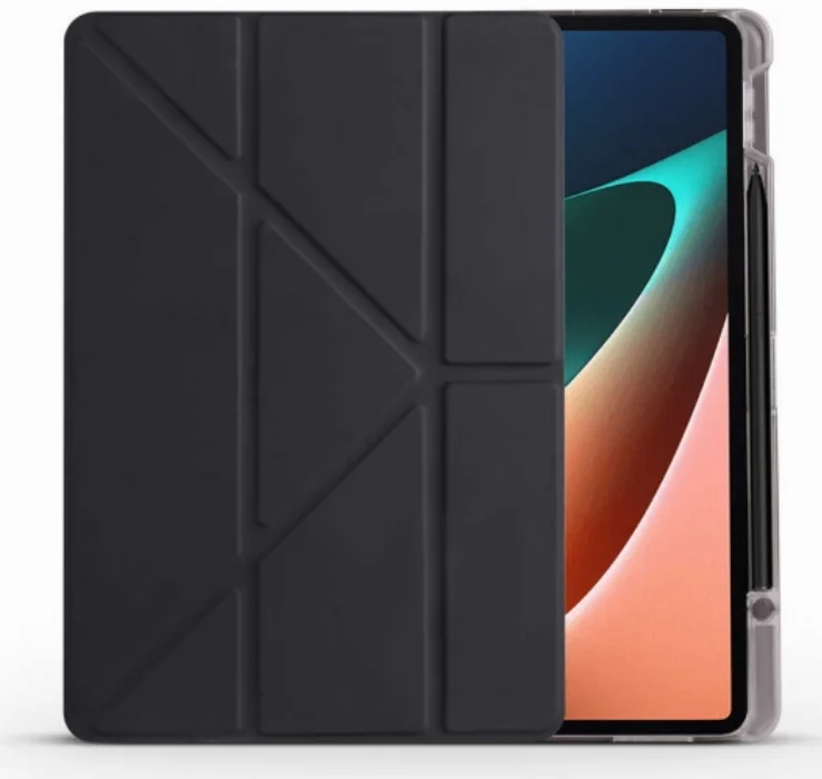 Xiaomi Mi Pad 5 Tablet Kılıfı Standlı Tri Folding Kalemlikli Silikon Smart Cover - Siyah
