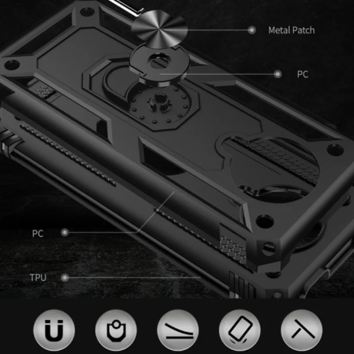 Xiaomi Poco F2 Pro Kılıf Zırhlı Standlı Mıknatıslı Tank Kapak - Siyah