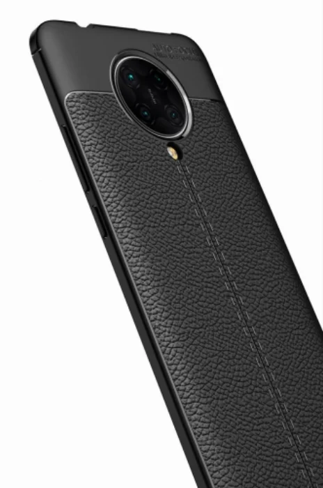 Xiaomi Poco F2 Pro Kılıf Deri Görünümlü Parmak İzi Bırakmaz Niss Silikon - Siyah
