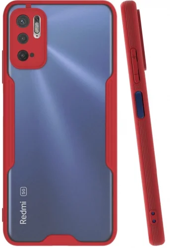Xiaomi Poco M3 Pro Kılıf Kamera Lens Korumalı Arkası Şeffaf Silikon Kapak - Kırmızı