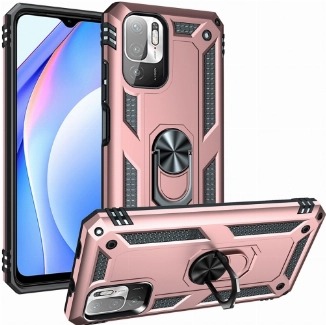 Xiaomi Poco M3 Pro Kılıf Silikon Zırhlı Standlı Yüzüklü Mıknatıslı Tank Kapak - Rose Gold