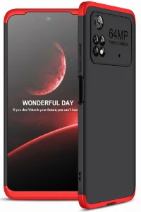 Xiaomi Poco M4 Pro 5G Kılıf 3 Parçalı 360 Tam Korumalı Rubber AYS Kapak - Kırmızı Siyah