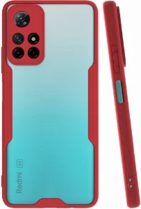 Xiaomi Poco M4 Pro 5G Kılıf Kamera Lens Korumalı Arkası Şeffaf Silikon Kapak - Kırmızı