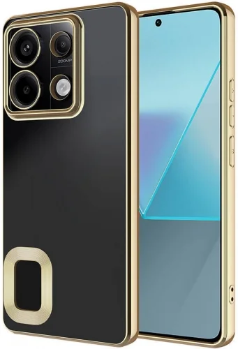 Xiaomi Poco M6 Pro 4G Kılıf Kamera Lens Korumalı Şeffaf Renkli Logo Gösteren Parlak Kapak - Gold