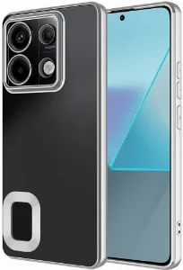 Xiaomi Poco M6 Pro 4G Kılıf Kamera Lens Korumalı Şeffaf Renkli Logo Gösteren Parlak Kapak - Gümüş