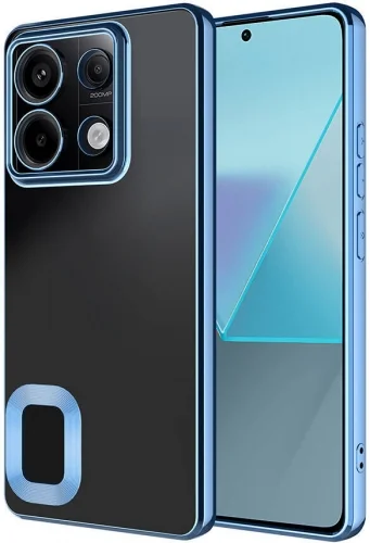 Xiaomi Poco M6 Pro 4G Kılıf Kamera Lens Korumalı Şeffaf Renkli Logo Gösteren Parlak Kapak - Sierra Mavi