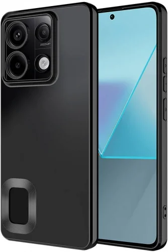 Xiaomi Poco M6 Pro 4G Kılıf Kamera Lens Korumalı Şeffaf Renkli Logo Gösteren Parlak Kapak - Siyah