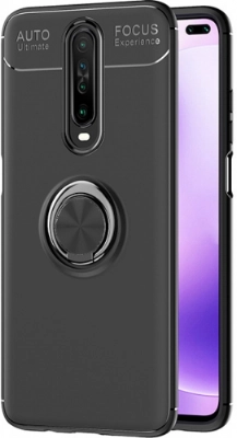 Xiaomi Poco X2 Kılıf Renkli Silikon Yüzüklü Standlı Auto Focus Ravel Kapak - Siyah