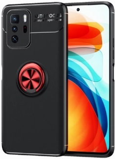 Xiaomi Poco X3 GT Kılıf Renkli Silikon Yüzüklü Standlı Auto Focus Ravel Kapak - Kırmızı - Siyah