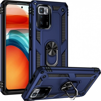 Xiaomi Poco X3 GT Kılıf Silikon Zırhlı Standlı Yüzüklü Mıknatıslı Tank Kapak - Lacivert