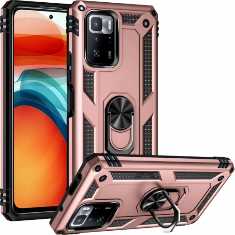 Xiaomi Poco X3 GT Kılıf Silikon Zırhlı Standlı Yüzüklü Mıknatıslı Tank Kapak - Rose Gold