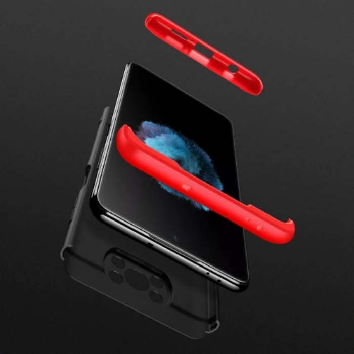 Xiaomi Poco X3 Pro Kılıf 3 Parçalı 360 Tam Korumalı Rubber AYS Kapak - Kırmızı Siyah