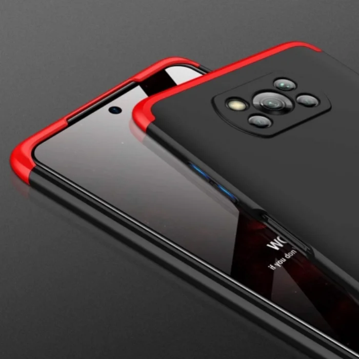 Xiaomi Poco X3 Pro Kılıf 3 Parçalı 360 Tam Korumalı Rubber AYS Kapak - Kırmızı Siyah