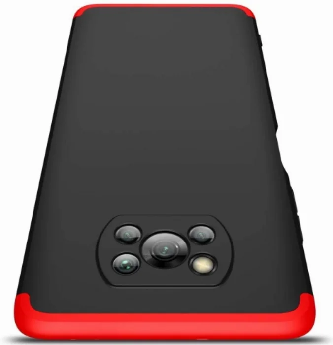 Xiaomi Poco X3 Kılıf 3 Parçalı 360 Tam Korumalı Rubber AYS Kapak - Kırmızı Siyah