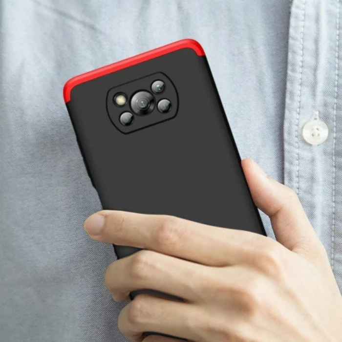 Xiaomi Poco X3 Kılıf 3 Parçalı 360 Tam Korumalı Rubber AYS Kapak - Kırmızı Siyah