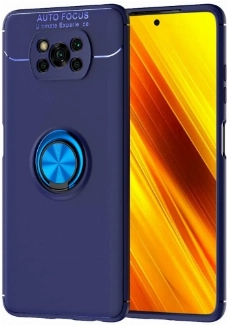 Xiaomi Poco X3 NFC Kılıf Renkli Silikon Yüzüklü Standlı Auto Focus Ravel Kapak - Mavi