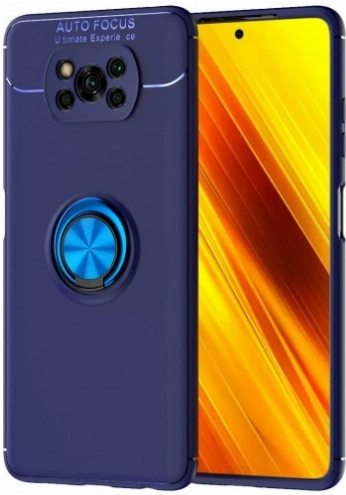 Xiaomi Poco X3 NFC Kılıf Renkli Silikon Yüzüklü Standlı Auto Focus Ravel Kapak - Mavi