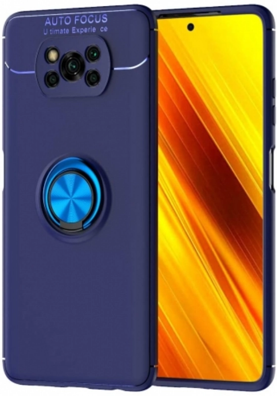 Xiaomi Poco X3 NFC Kılıf Renkli Silikon Yüzüklü Standlı Auto Focus Ravel Kapak - Mavi