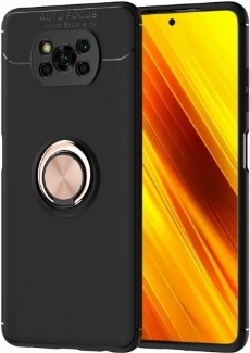 Xiaomi Poco X3 NFC Kılıf Renkli Silikon Yüzüklü Standlı Auto Focus Ravel Kapak - Rose Gold