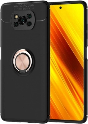 Xiaomi Poco X3 NFC Kılıf Renkli Silikon Yüzüklü Standlı Auto Focus Ravel Kapak - Rose Gold