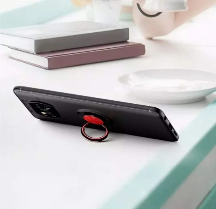 Xiaomi Poco X3 NFC Kılıf Auto Focus Serisi Soft Premium Standlı Yüzüklü Kapak - Siyah