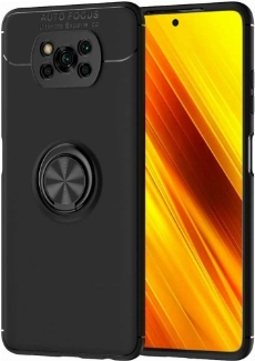 Xiaomi Poco X3 NFC Kılıf Renkli Silikon Yüzüklü Standlı Auto Focus Ravel Kapak - Siyah