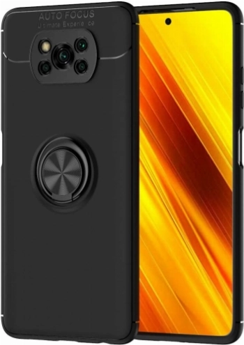 Xiaomi Poco X3 NFC Kılıf Renkli Silikon Yüzüklü Standlı Auto Focus Ravel Kapak - Siyah