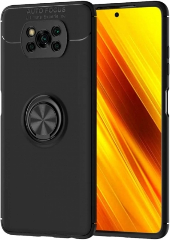 Xiaomi Poco X3 NFC Kılıf Renkli Silikon Yüzüklü Standlı Auto Focus Ravel Kapak - Siyah