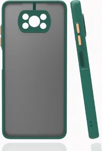 Xiaomi Poco X3 NFC Kılıf Kamera Korumalı Arkası Şeffaf Mat Silikon Kapak - Koyu Yeşil