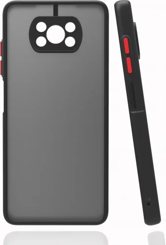 Xiaomi Poco X3 NFC Kılıf Kamera Korumalı Arkası Şeffaf Mat Silikon Kapak - Siyah
