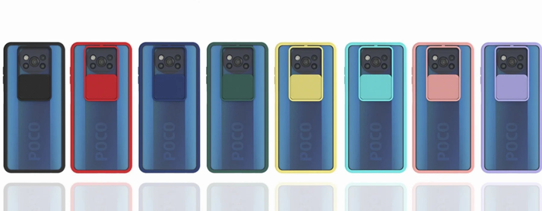 Xiaomi Poco X3 NFC Kılıf Silikon Sürgülü Lens Korumalı Buzlu Şeffaf - Siyah
