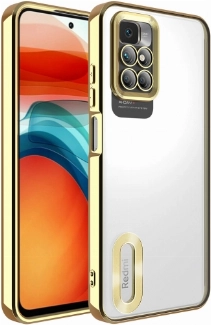 Xiaomi Redmi 10 Kılıf Kamera Lens Korumalı Şeffaf Renkli Logo Gösteren Parlak Kapak - Gold