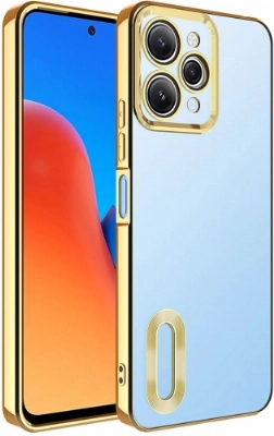 Xiaomi Redmi 12 Kılıf Kamera Lens Korumalı Şeffaf Renkli Logo Gösteren Parlak Kapak - Gold