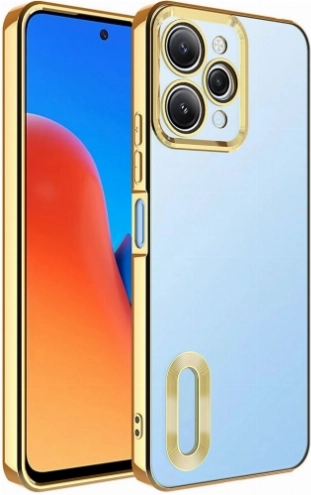 Xiaomi Redmi 12 Kılıf Kamera Lens Korumalı Şeffaf Renkli Logo Gösteren Parlak Kapak - Gold