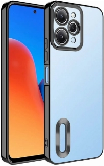 Xiaomi Redmi 12 Kılıf Kamera Lens Korumalı Şeffaf Renkli Logo Gösteren Parlak Kapak - Siyah