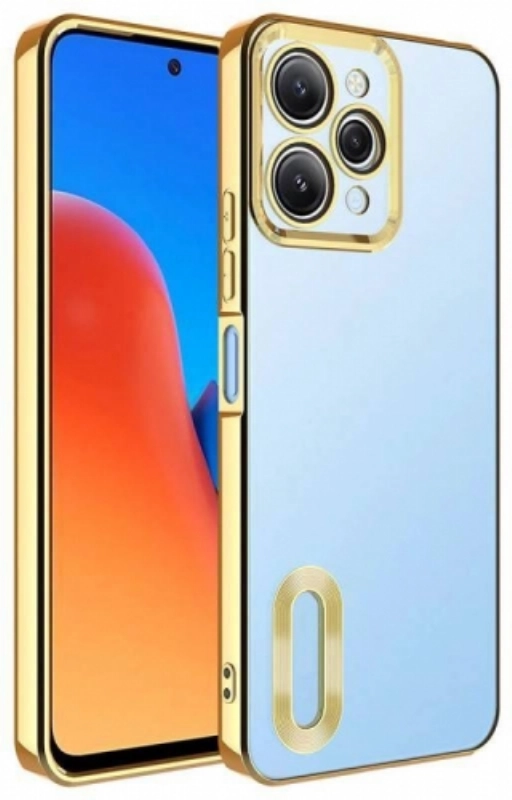 Xiaomi Redmi 12C Kılıf Kamera Lens Korumalı Şeffaf Renkli Logo Gösteren Parlak Kapak - Gold