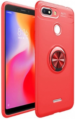 Xiaomi Redmi 6A Kılıf Renkli Silikon Yüzüklü Standlı Auto Focus Ravel Kapak - Kırmızı