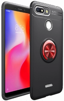 Xiaomi Redmi 6A Kılıf Renkli Silikon Yüzüklü Standlı Auto Focus Ravel Kapak - Kırmızı - Siyah