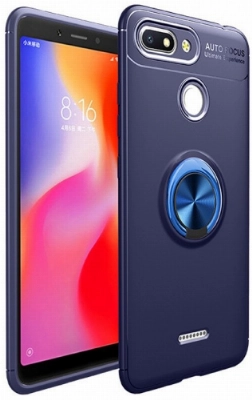 Xiaomi Redmi 6A Kılıf Renkli Silikon Yüzüklü Standlı Auto Focus Ravel Kapak - Mavi