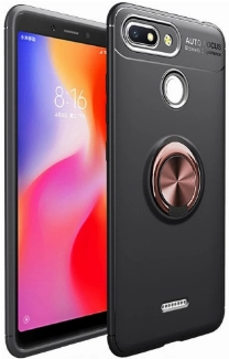 Xiaomi Redmi 6A Kılıf Renkli Silikon Yüzüklü Standlı Auto Focus Ravel Kapak - Rose Gold