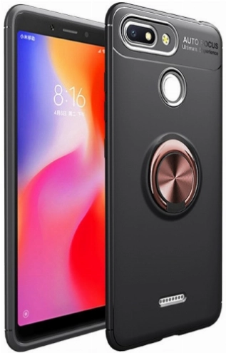 Xiaomi Redmi 6A Kılıf Renkli Silikon Yüzüklü Standlı Auto Focus Ravel Kapak - Rose Gold