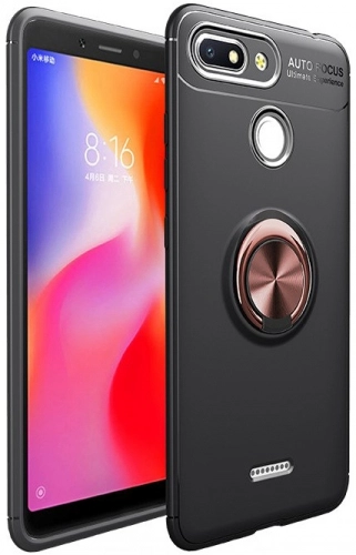 Xiaomi Redmi 6A Kılıf Renkli Silikon Yüzüklü Standlı Auto Focus Ravel Kapak - Rose Gold