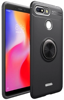 Xiaomi Redmi 6A Kılıf Renkli Silikon Yüzüklü Standlı Auto Focus Ravel Kapak - Siyah