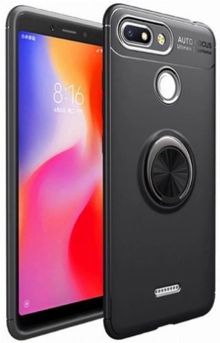 Xiaomi Redmi 6A Kılıf Renkli Silikon Yüzüklü Standlı Auto Focus Ravel Kapak - Siyah