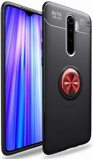 Xiaomi Redmi 8 Kılıf Renkli Silikon Yüzüklü Standlı Auto Focus Ravel Kapak - Kırmızı - Siyah