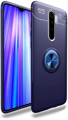 Xiaomi Redmi 8 Kılıf Renkli Silikon Yüzüklü Standlı Auto Focus Ravel Kapak - Mavi