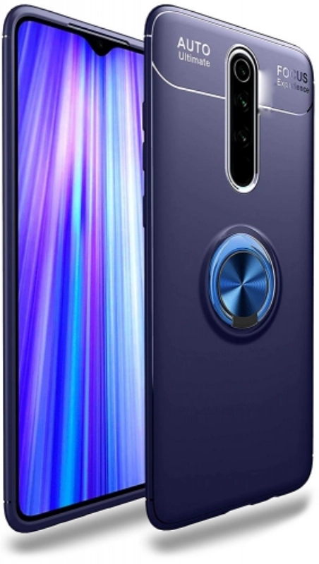 Xiaomi Redmi 8 Kılıf Renkli Silikon Yüzüklü Standlı Auto Focus Ravel Kapak - Mavi